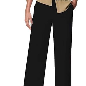 Women NWT Stretch Twill Cropped Wide Leg Pant, High Waist Casual Medium Black